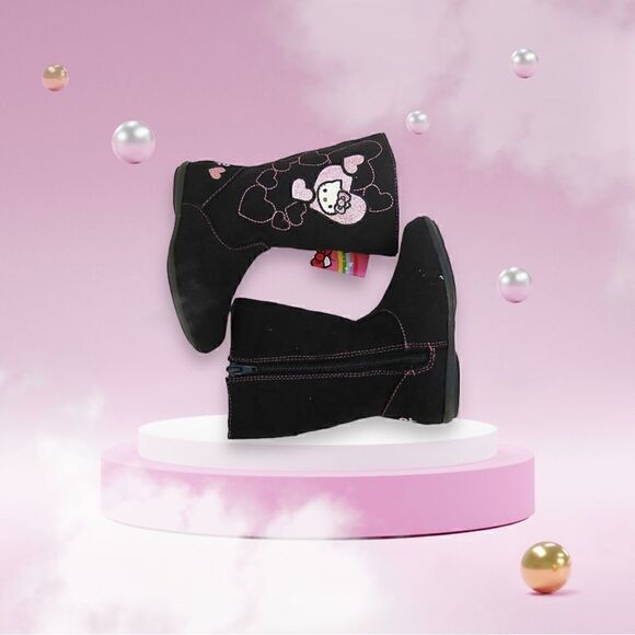 Hello Kitty Booties NEW Pink Glitter Embroidered Hearts NEW Baby Toddler Size 6 - Picture 2 of 8